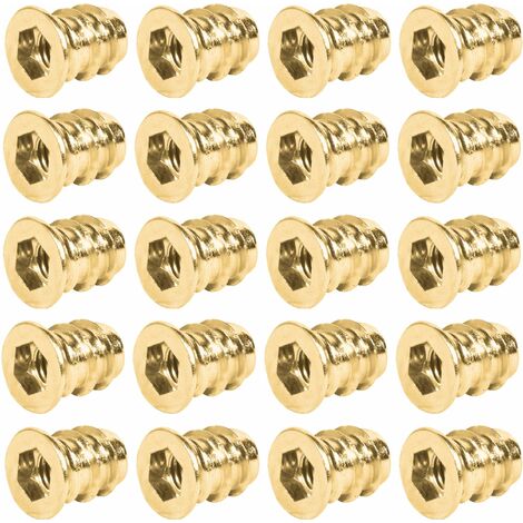 Cyclingcolors – Lot de 20 manchons à visser en acier jaune chromaté – M6 x 15mm – Pour bois dur – Entraînement 6 pans creux SW6