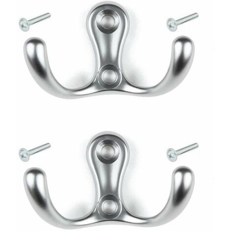 Cyclingcolors – Lot de 2 crochets doubles en métal chrome satiné – Fixation à vis – Pour manteaux, serviettes, sacs – 30mm x 59mm – Usage cuisine, salle de bain, dressing
