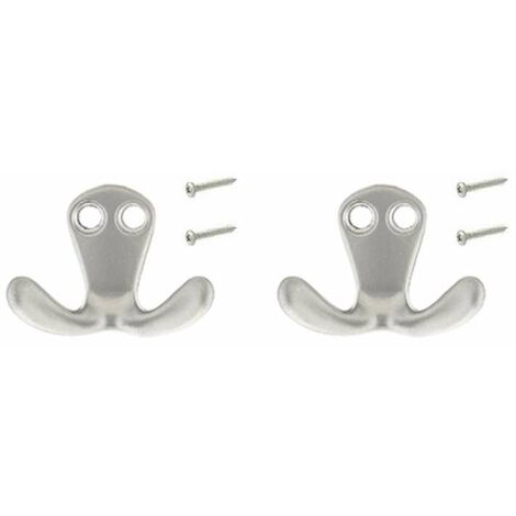 2x Crochet double 33mm métal acier nickel satiné Meuble Cuisine Salle de bain Porte Manteau Serviette Chemise Torchon Décoration avec vis (1/2)