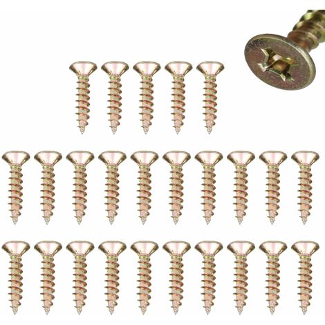 100x vis fraisée filet complet acier bichromaté cruciforme uniquadrex bois aggloméré meuble, M3,5 x 20 mm (1/2)