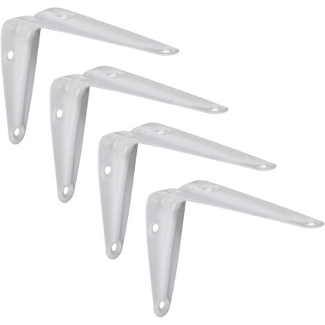 4x Equerre console rigide en acier pour étagère à visser Meuble Support Renfort Mural Universel Décoration DIY Tablette Fixation, 200 x 250mm blanc