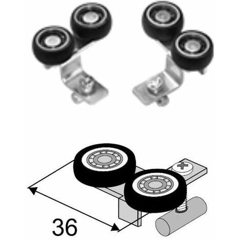 Jeu de galets supérieurs sans cadre pour porte coulissante verre 10mm asymétrique gauche et droite Chariot Guide Coulisse Fixation Armoire Dressing Placard L+R