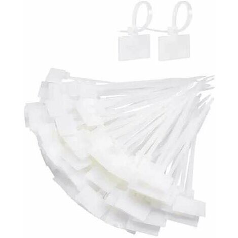 100x Collier de serrage pour câbles avec porte étiquette plastique 2,5 x 110mm blanc translucide pour diamètre 18mm Lien Serre Attache Fixation Tube Tuyau Nylon Universel