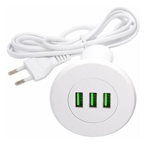 Cyclingcolors – Chargeur USB encastrable 3 prises 5V 3100mA – Câble 1,4m – Installation simple Ø46mm – Recharge rapide pour téléphone et tablette