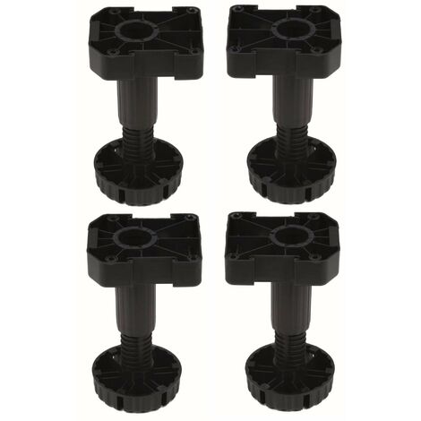 4x Pied de meuble ajustable réglable complet avec base plastique à visser capacité 150kg Vérin Plinthe Jambe Caisson Cuisine Salle de bain Base Socle Support, 150mm -30 / +20mm