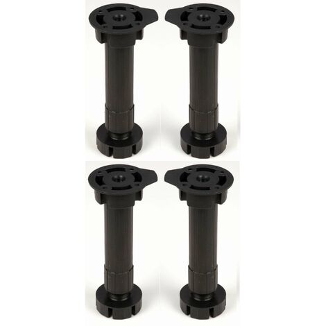 Cyclingcolors – Lot de 4 pieds de meuble ajustables 144-165mm – Capacité 300kg – Base plastique à visser – Pour cuisine et salle de bain