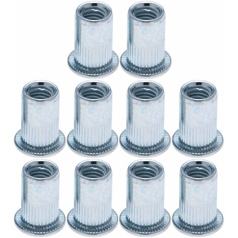 Cyclingcolors – Lot de 10 écrous rivets aveugles M8 à tête plate en acier zingué – Pour métal et bois – Filetage métrique – Diamètre extérieur 16 mm