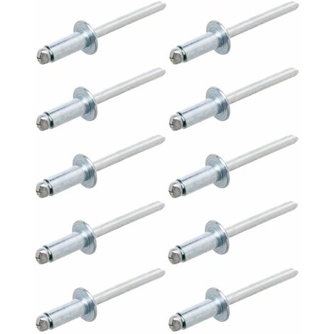 10x Rivet aveugle en acier DIN EN ISO 15979 rivet pop à rupture de tige à sertir Insert Métal Meuble Voiture Tôle Bois, Ø4 x 16mm