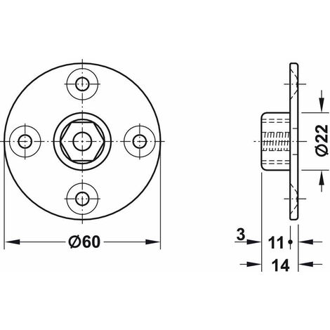 4x Plaque de fixation embase ronde Ø 60mm avec filetage M10 pour pied de table à visser Meuble Montage Connecteur Bride Adaptateur Support Salon Cuisine Salle à manger Bureau