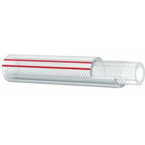 Tuyau en PVC renforcé norme AS 2070 transparent rayure longitudinale rouge sans phtalates pour eau air comprimé produits alimentaires, Ø intérieur 16 mm longueur 1 mètre