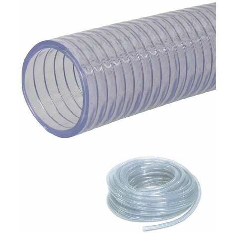 Tuyau en PVC transparent renfort spirale acier d'aspiration et de pression pour transfert eau produits alimentaires boissons sans alcool liquides norme AS2070, Ø intérieur 20mm longueur 1 mètre