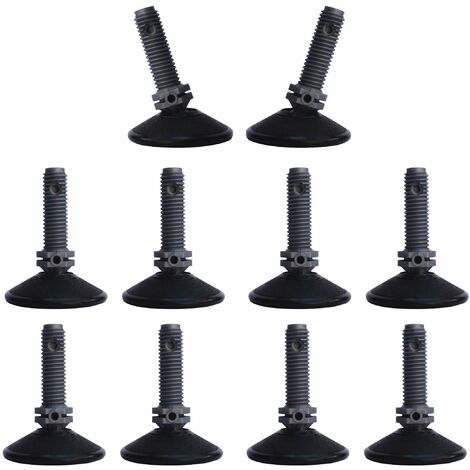 Cyclingcolors – Lot de 10 pieds niveleurs réglables orientables M10 x 32mm – Charge max 150kg – Base Ø 40mm en polyéthylène – Installation rapide (1/2)