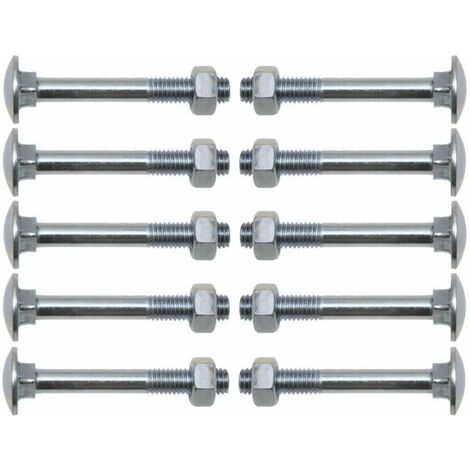 10x Vis à tête bombée collet carré DIN 603 en acier zingué avec écrou qualité 4.6, M5 x 70mm