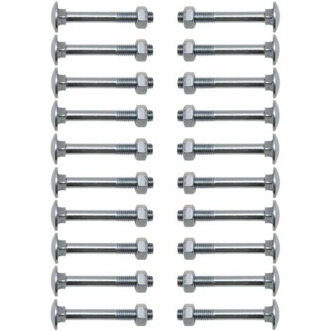 20x Vis à tête bombée collet carré DIN 603 en acier zingué avec écrou qualité 4.6, M6 x 30mm