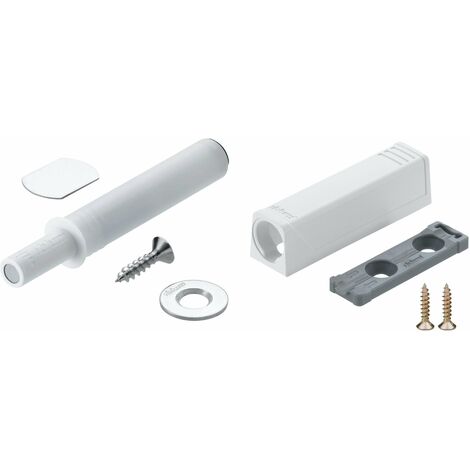 Kit push to open loqueteau de porte à pression aimanté réglable Blum 956.1004 et adaptateur à visser 956.1201 avec vis Tip-on Charnière Meuble Cuisine Butée Fermeture Piston, plastique blanc (1/2)