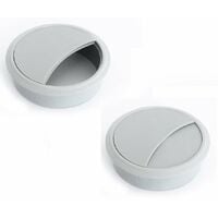 2x passe câble bureau table fil diamètre 68mm encastrable cordon prise ordinateur écran accessoire ameublement, gris clair