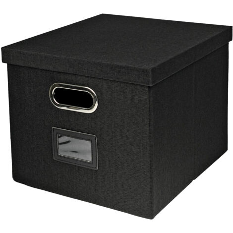 HMF Aufbewahrungsbox mit Deckel DIN A4 Hängeregister passend für Kallax Regal, Schwarz
