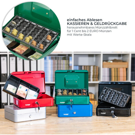 HMF Geldkassette Abschließbar – 30,5 X 24 X 8,5 Cm, Grün, Mit Münzzählbrett