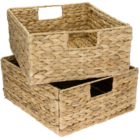 HMF 37243-S2 Aufbewahrungskorb geflochten aus Wasserhyazinthe Seegras, 2er Set, passend für Kallax halbes Fach, 30 x 34 x 15 cm