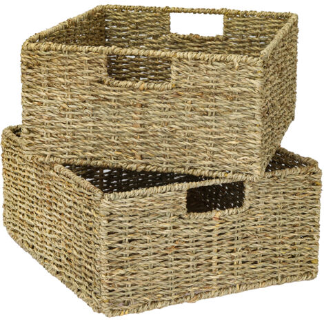HMF Aufbewahrungskorb, Korb geflochten aus Seegras, 2er Set, passend für Kallax halbes Fach, 30 x 34 x 15 cm (1/5)