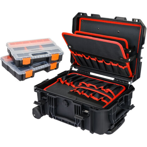 HMF 15604-02 Outdoor Werkzeugtrolley, Werkzeugkoffer leer mit Rollen, 46,5 x 36 x 22,5 cm