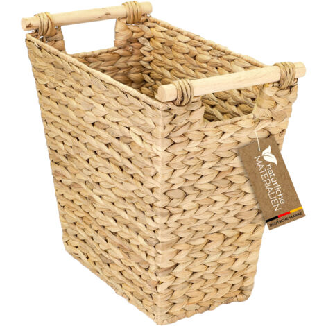 HMF Papierkorb Büro, Aufbewahrungskorb mit Holzgriffen geflochten aus Wasserhyazinthe, 36 x 19 x 33 cm
