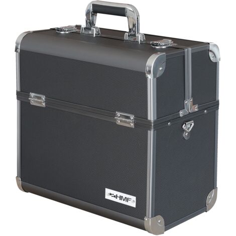 HMF 14902-02 aluminium gereedschapskoffer, leeg, viskoffer, individuele scheidingswanden, 36,5 x 35 x 22 cm, zwart