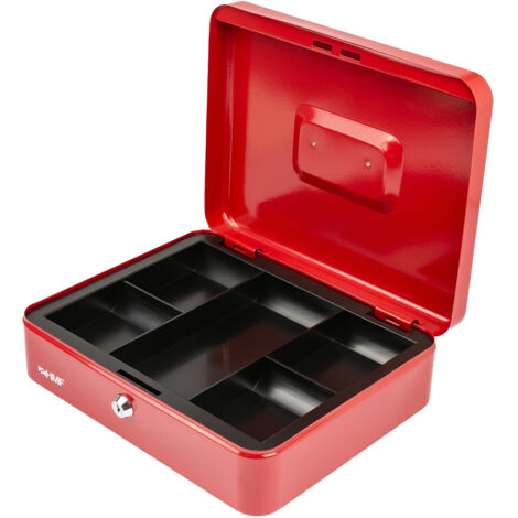 HMF Geldkassette abschließbar, Kasse mit Münzeinsatz, 5 Münzfächer, 30 x 24 x 9 cm, Rot (1/5)