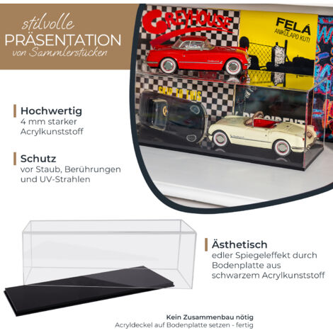 Vitrina Acrílica HMF Para Maquetas Y Figuras – 50x16x18 Cm, Tapa Transparente Y Base Negra