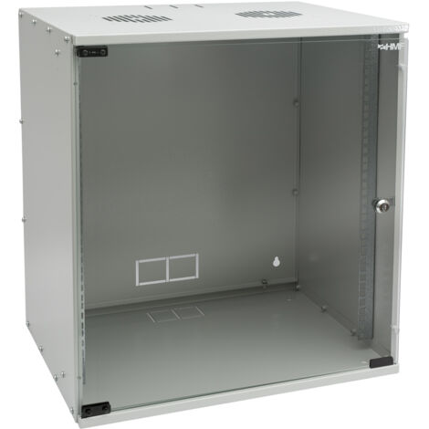 HMF 65712-07 Serverschrank 19 Zoll, 12 HE, Netzwerkschrank, unmontiert, 51 x 40 x 58 cm, Lichtgrau