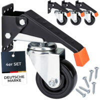 HMF 6750 Schwerlastrollen absenkbar für Werkbank, 4er Set, 76 mm, bis 400 kg, Schwarz