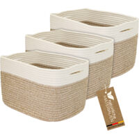 HMF Aufbewahrungskorb mit versteckten Griffen, 3er Set, Korb aus Baumwolle, 37,5 x 25 x 22,5 cm, Weiß-Braun