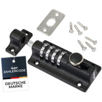 HMF 3591-02 Riegelschloss, Türriegel mit 4-stelligem Zahlencode aus Zinklegierung, 12,2 x 4 x 4,8 cm, Schwarz