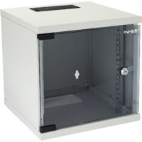HMF 63406-07 Netzwerkschrank, Serverschrank 10 Zoll, 6 HE, 300 mm Tiefe, Voll montiert, Glastür, Lichtgrau