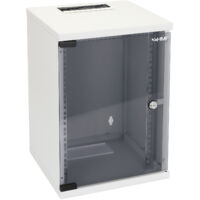 HMF 63409-07 Netzwerkschrank, Serverschrank 10 Zoll, 9 HE, 300 mm Tiefe, Voll montiert, Glastür, Lichtgrau