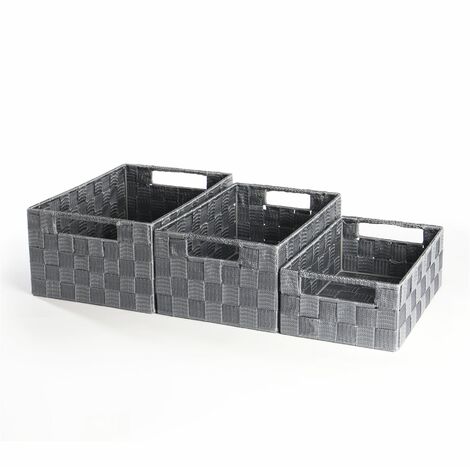 Nylon Storage Baskets Large Medium & Small - Set of 3 Grey | Pukkr