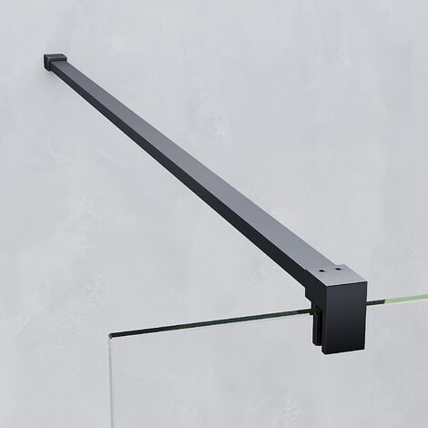 SONNI Walk in Dusche Duschwände Duschwand Duschabtrennung Schwarz 10mm NANO Klares Sicherheitsglass 90x200cm mit 120cm Stabilisierungsstange