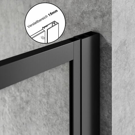 SONNI Walk in Dusche Duschwände Duschwand Duschabtrennung Schwarz 8mm NANO Echtglas 120x200cm mit 120cm Stabilisierungsstange