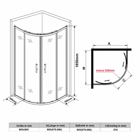 SONNI Duschkabinen eckeinstieg 90x90 Runddusche Duschkabine rund Schiebetür Glas Viertelkreis