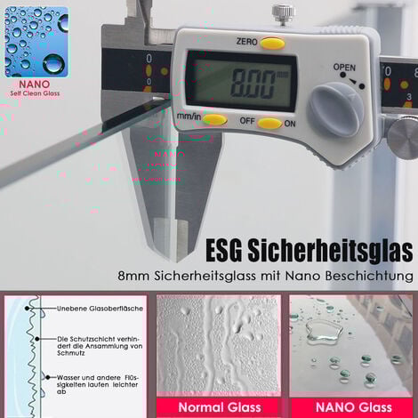 SONNI  8mm Glas Walk In Dusche Duschwände Duschabtrennung  Duschkabine mit Stabilisator Nano ESG 80x200cm vollsatiniert