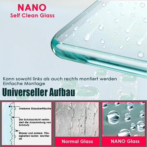 SONNI 10mm Walk In Dusche Duschwand NANO Klares Sicherheitsglas 140x200cm mit 120cm Stabilisierungsstange