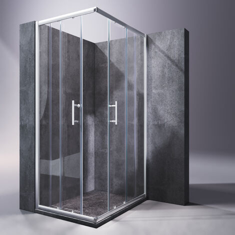 SONNI Duschkabine Eckeinstieg Dusche mit Schiebetür Duschwand mit Glasschiebetür ESG-Sicherheitsglas H:195cm Schnellfreigabefunktion 100x80cm (1/5)