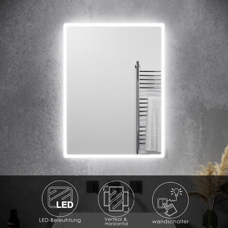 SONNI Badspiegel Badezimmerspiegel LED Beleuchtung mit Touch-Schalter 80 x 60 cm Kupfer/bleifreie Wandspiegel kaltweiß Energiesparender IP44 Badezimmer Wandspiegel mit Touch-Schalter (1/5)