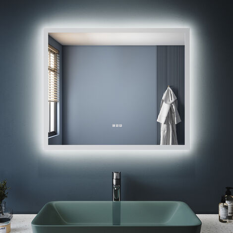 SONNI Badspiegel LED Beleuchtung Badezimmerspiegel mit Touch-Schalter  60x50cm Bluetooth Beschlagfrei Badezimmerspiegel LED Badezimmer Wandspiegel  Energiesparender