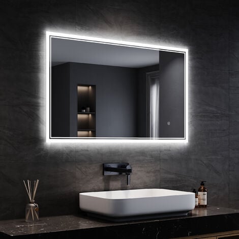 SONNI Badspiegel LED Beleuchtung Touch Schalter Klatweiß Mit Power Off  Memory Funktion Energiesparend IP44 100x60cm