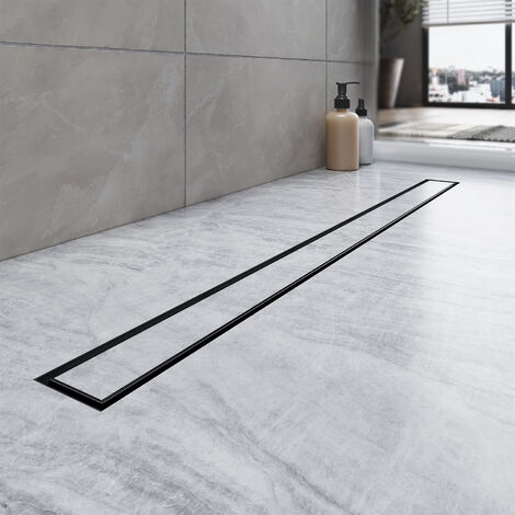 SONNI Duschrinne Duschablauf extra flach Bodenablauf Edelstahl dusche 2 in 1 Befliesbar 360° horizontal verstellbarer Bodenablauf Länge Länge:80cm Breite:70mm Subschwarz