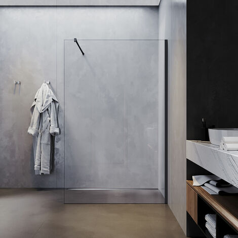 SONNI 100x200cm Walk in Dusche Duschwände Duschwand Duschabtrennung Nano-Glas aus 10 mm ESG-Sicherheitsglas mit 120cm Stabilisierungsstange