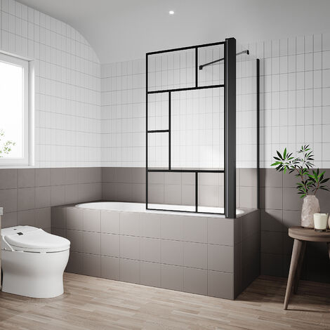 SONNI Badewannenaufsatz faltbar Schwarz Badewannenfaltwand NANO Glas ESG 6mm Duschabtrennung für Badewannen Höhe:140 cm mit Seitenwand 70x140 cm