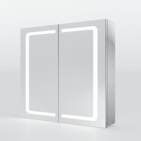 SONNI LED Spiegelschrank Badezimmerspiegel Badspiegel Kippschalter Steckdose Edelstahl 70x65cm Kabelloses Scharnier Design