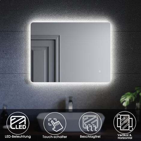 SONNI LED Spiegelschrank Badezimmerspiegel wandschrank Badschrank 80x60cm mit automatischem Anti-Beschlag kaltweiß licht Touch Energiesparender IP44